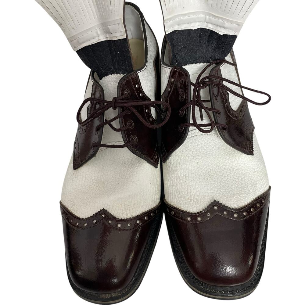 Vintage Etonic Wingtip Golf Shoes Men 11.5 D Metal Spikes Leather Brown White - Picture 4 of 11